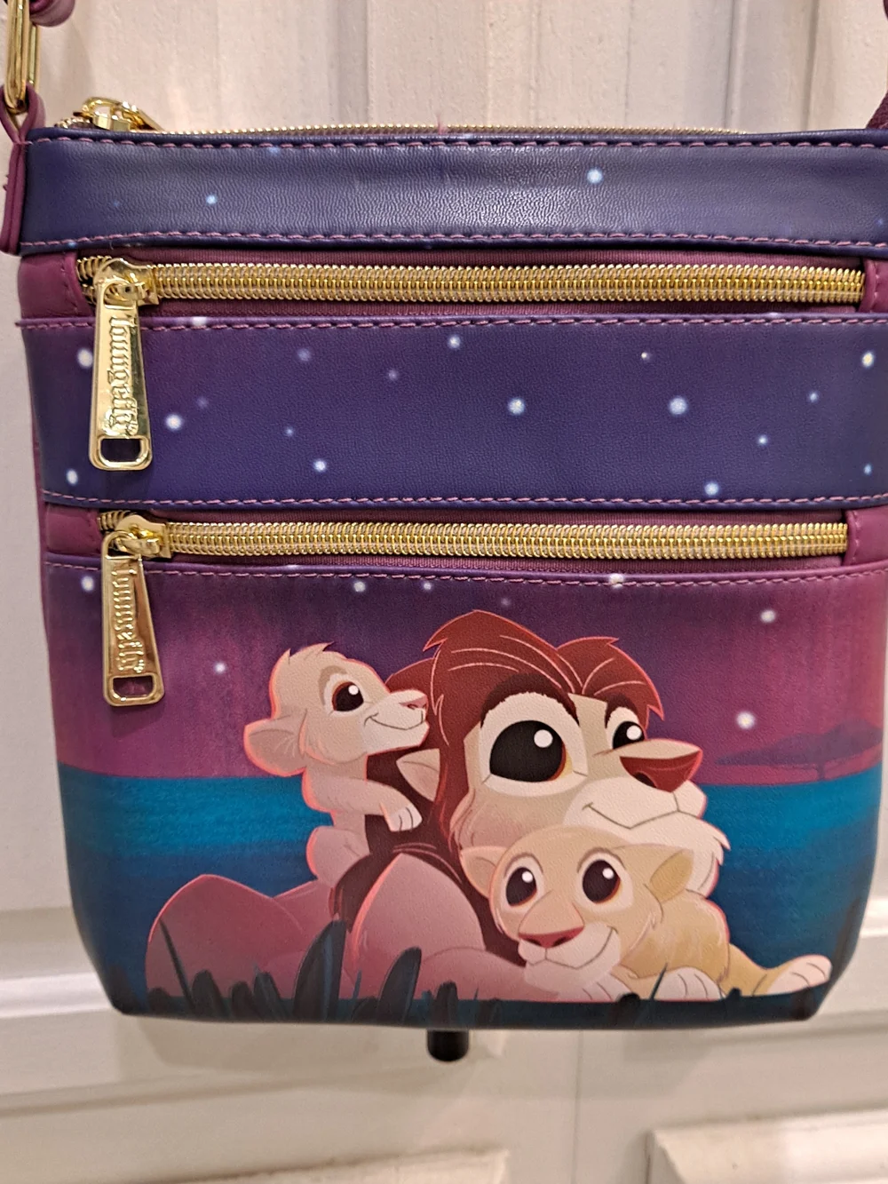 Loungefly Disney Magenta Kevin the Bird & Lion King Family Crossbody Bag - Picture 2 of 11